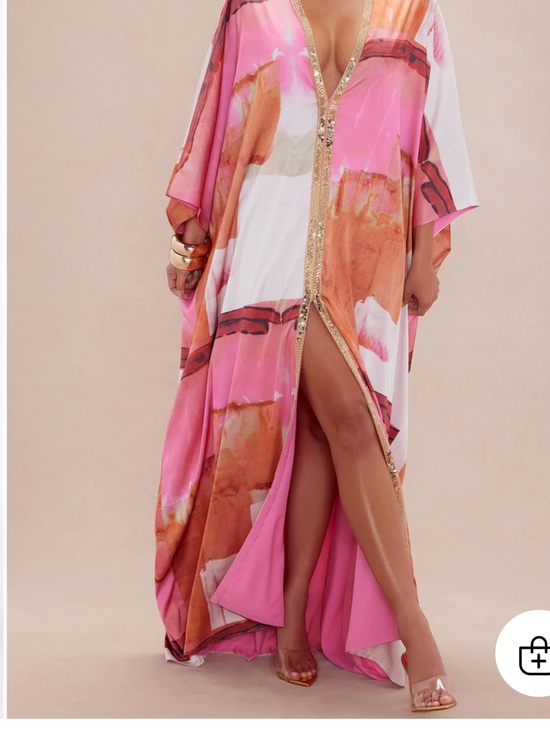 Dresses & Skirts - Pink & Coral Watercolor Maxi Kaftan with Gold Trim